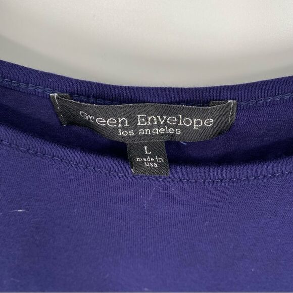 Green Envelope Women’s Round Neck Blue Flared 3/4 Sleeve Blouse size L - Picture 3 of 4